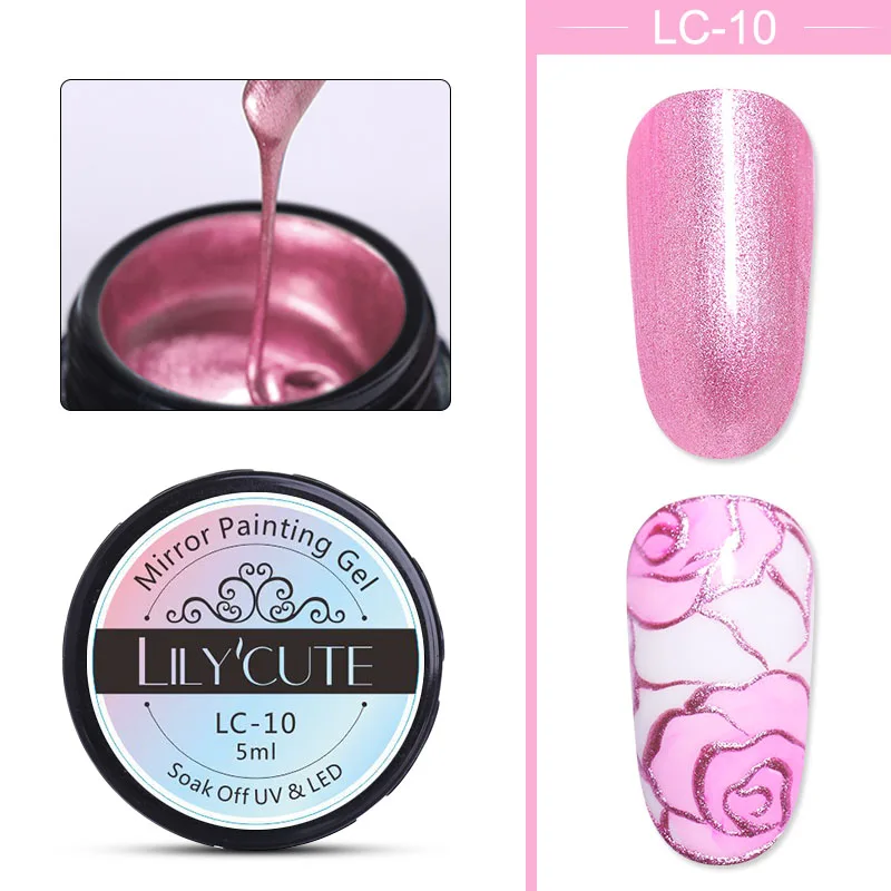 LC-10 LILYCUTE 5 мл металлический зеркальный Гель-лак для ногтей, рисунок, роза, красное золото, серебро, Гель-лак для ногтей, сделай сам - Цвет: LC-10