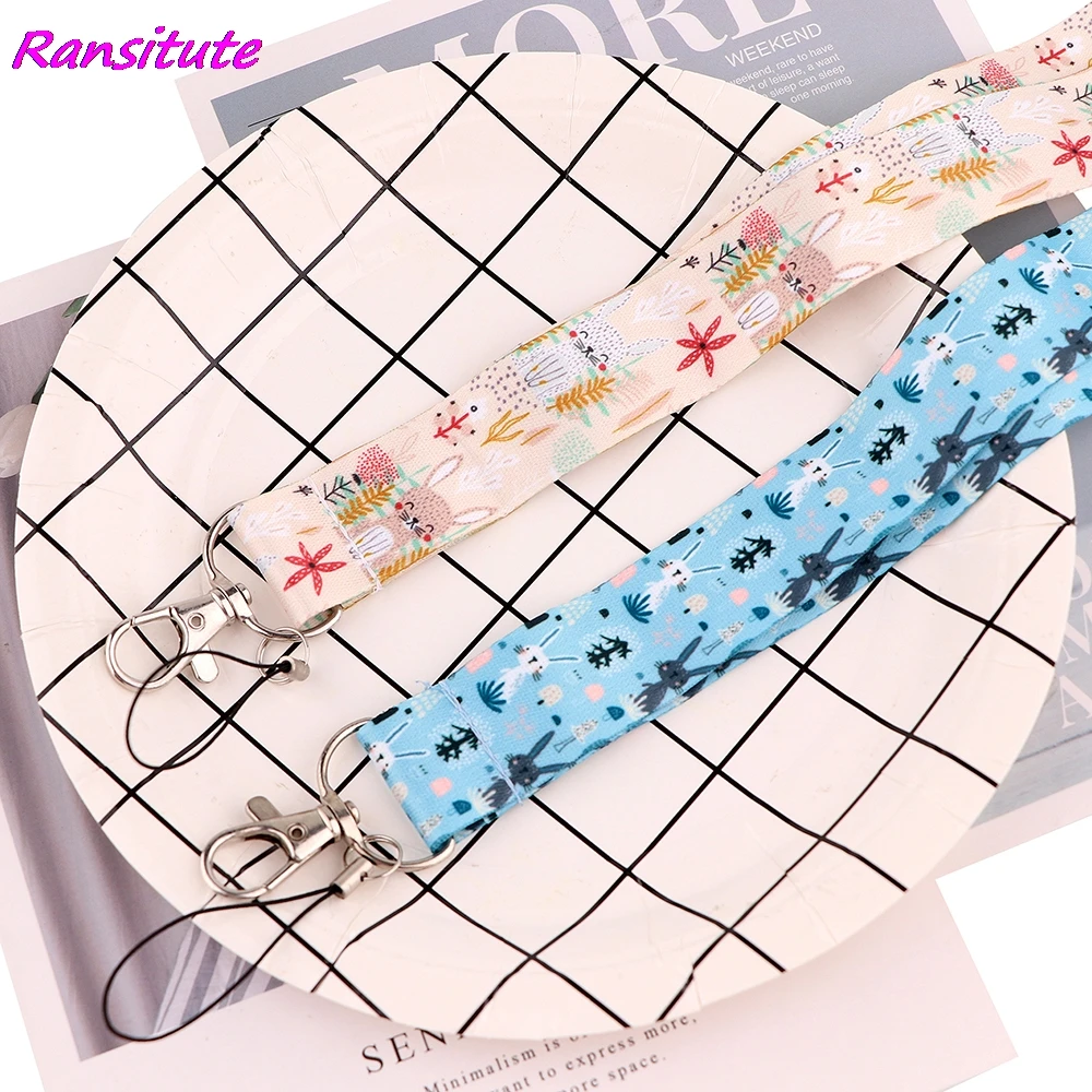 Брелок Ransitute R2138 Kawaii с изображением кролика ремешок для ключей удостоверения