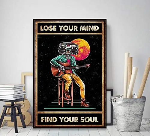 

Vintage Decorative Metal Signs Guitar Player Lose Your Mind Find Your Soul Vintage Sign Metal Tin Sign Wall Decor 12"x8" Inches