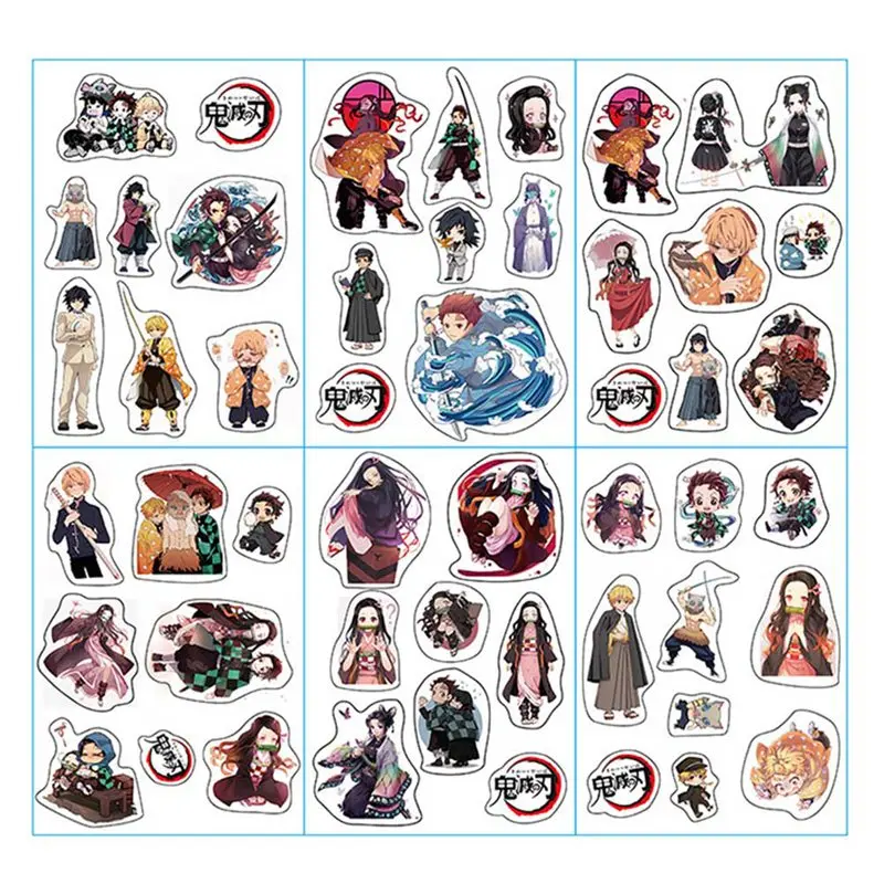 

A 6 Pcs Anime Stickers Demon Slayer Sticker For Luggage Skateboard Phone Laptop Bicycle Wall GuitarStickers DIY Scrapbooking