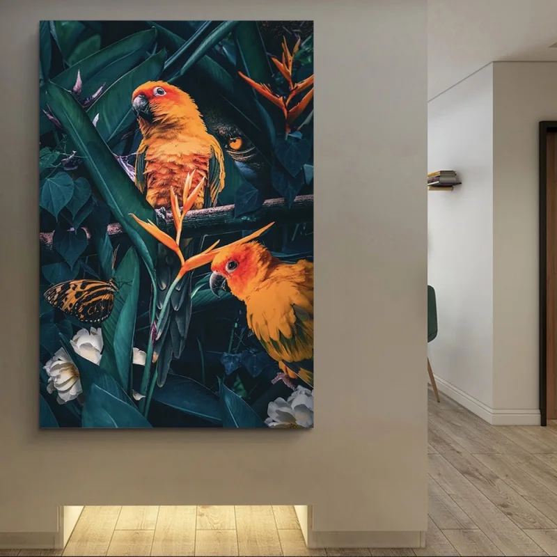 Светильник роскошный цветок попугай холст настенная живопись Плакаты принт