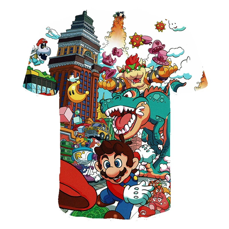 

Harajuku style children's T-shirt Mario Bros. 3D printing classic game Super Men's Women's Mario T-shirt Summer New