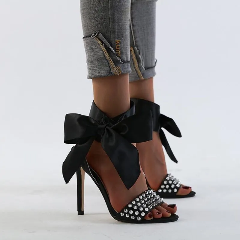 Шелковые женские босоножки HMYONS на каблуке туфли лодочки с перекрестными