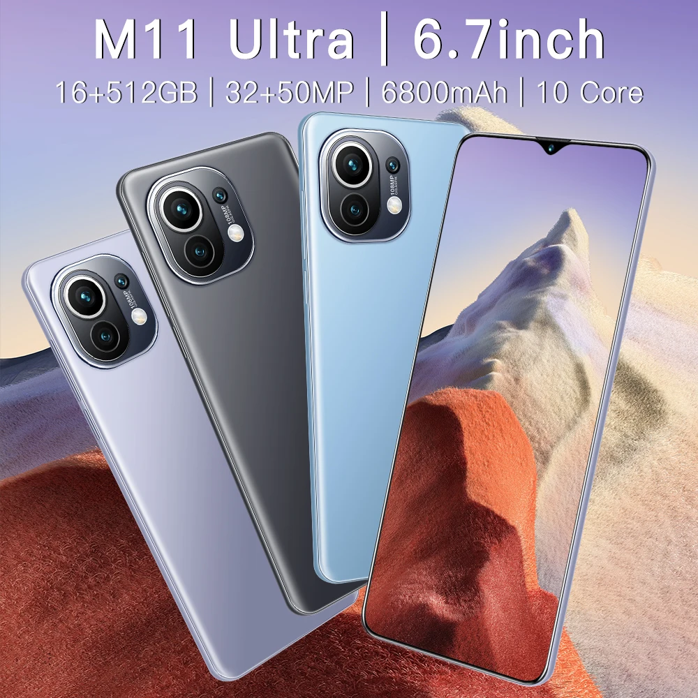 

New Global Version M11 Ultra 5G Cell Phone 16+512GB Andriod11 6800mAh Big Battery 32+50MP Qualcomm888 Face ID Smartphones