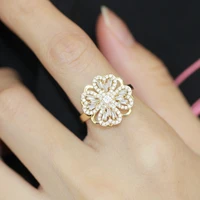 2021 new four leaf clover rotating full diamond ring female fashion exquisite opening rotatable clover ring