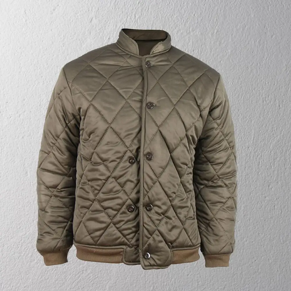 

Men Coat Long Sleeve Solid Color Warm Single-breasted Stand Collar Thicken Jacket Autumn Winter