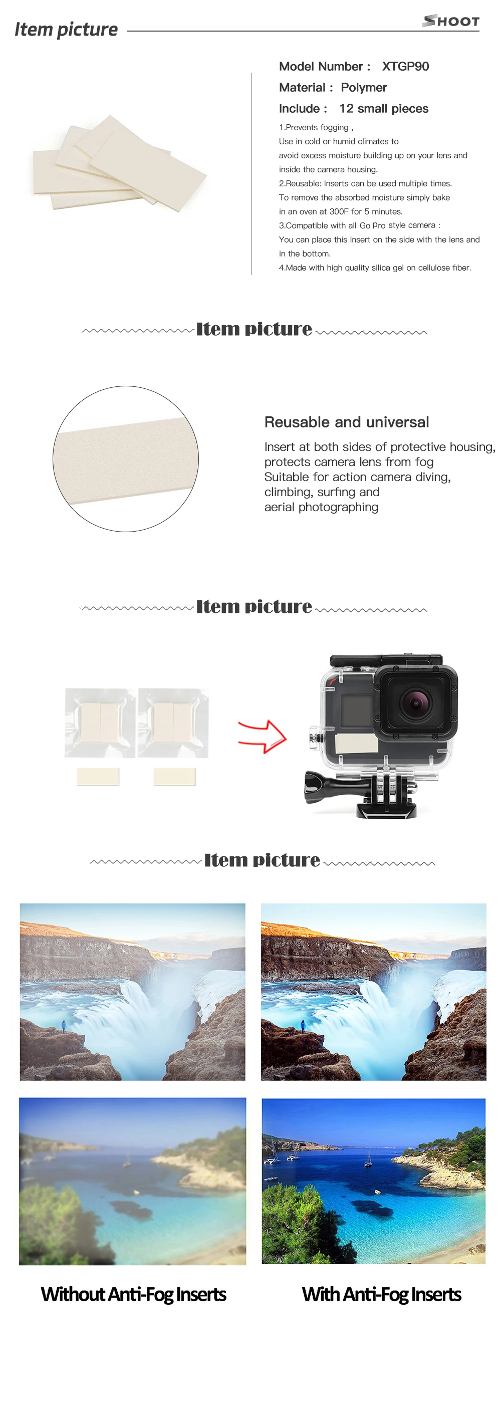 Съемка 12 шт. противотуманные вставки для GoPro Hero 8 7 5 6 черный Xiaomi Yi 4K Sjcam Eken H9 водонепроницаемый чехол для камеры Go Pro аксессуар
