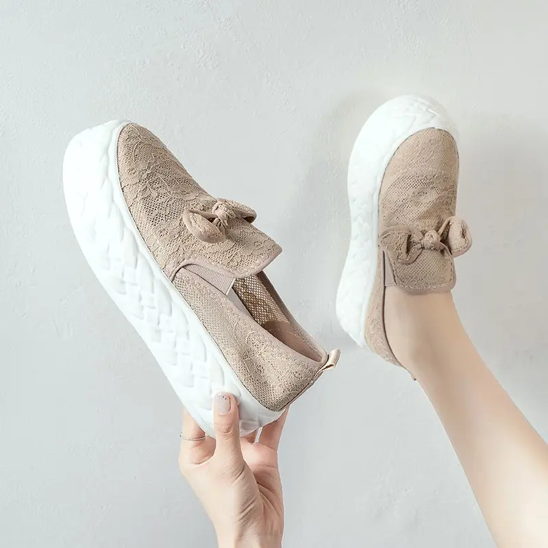 

Women's Shoes Platform Round Toe Loafers With Fur Casual Female Sneakers Slip-on Clogs New Slip On Summer Breathable Small Lace-