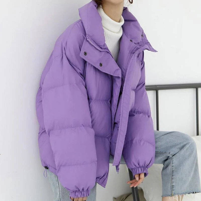 2020 Cotton Colorfur Winter Jacket Women Parka Warm Cotton Padded Parka Coat Loose Stand Collar Outwear