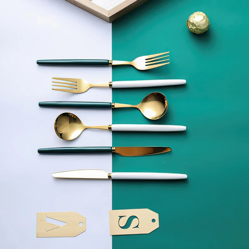 

Nordic Creative Color Ceramic Handle Stainless Steel Cutlery Spoon Dessert Western Steak Cutlery Set Household Tableware