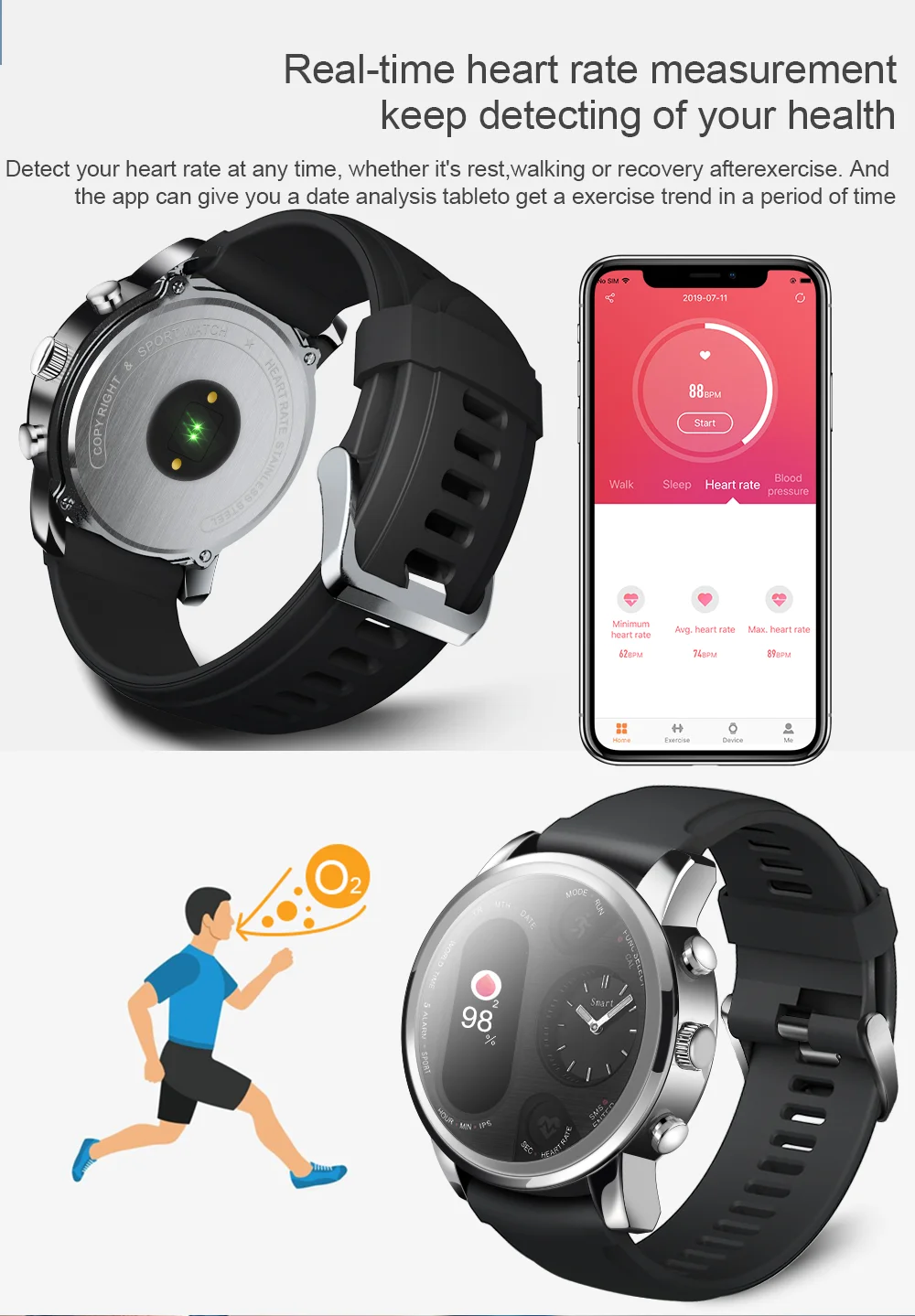 LEMFO T3pro, двойной дисплей, водонепроницаемые, умные часы для мужчин, два часовых пояса, умные часы, спортивные и коммерческие, трекер здоровья, мужские часы
