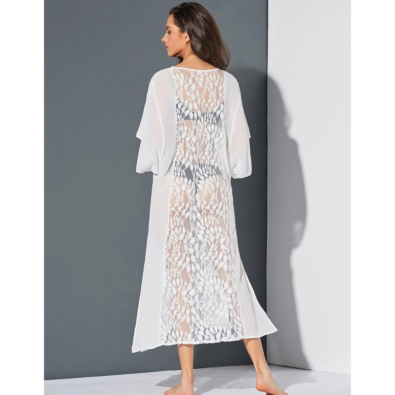 

Summer Lace Cape Openwork Mesh Cardigan Women's Long Sleeve Beach Tassel Cardigan White