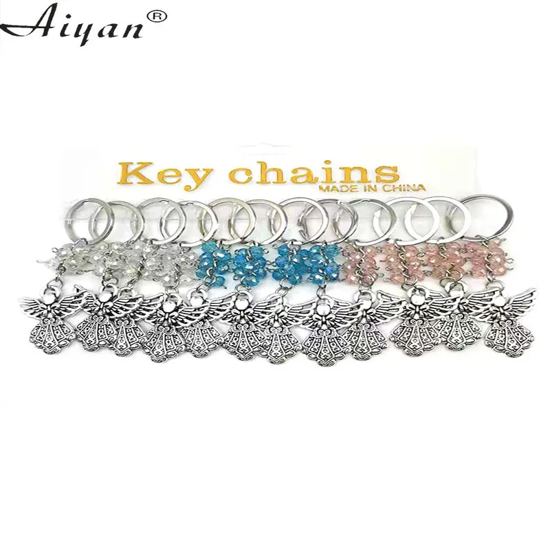 

3Pieces Angel Alloy Pendant Crystal Head Key Chain For Baby Baptismal Items Can Given As a Gift To Boys Baby And Girls Baby