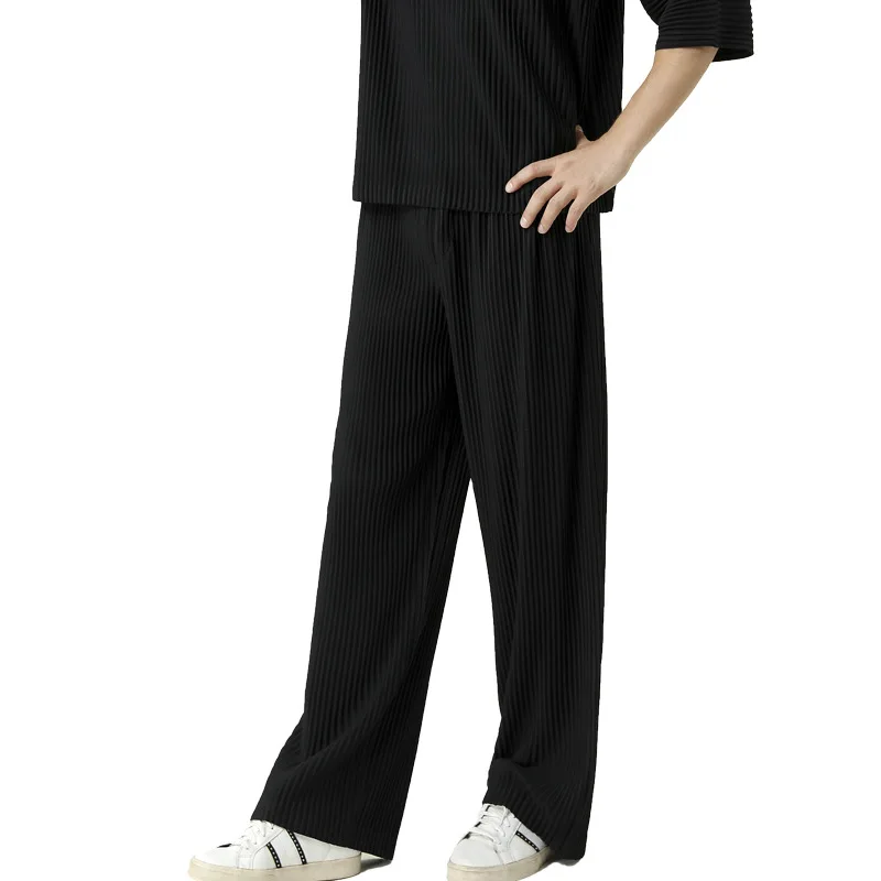 

Men's Folds Pant Loose Casual Japan Harajuku Streetwear Vintage Straight Long Trousers Man Pleated Fabric Ankle Long Pants Male