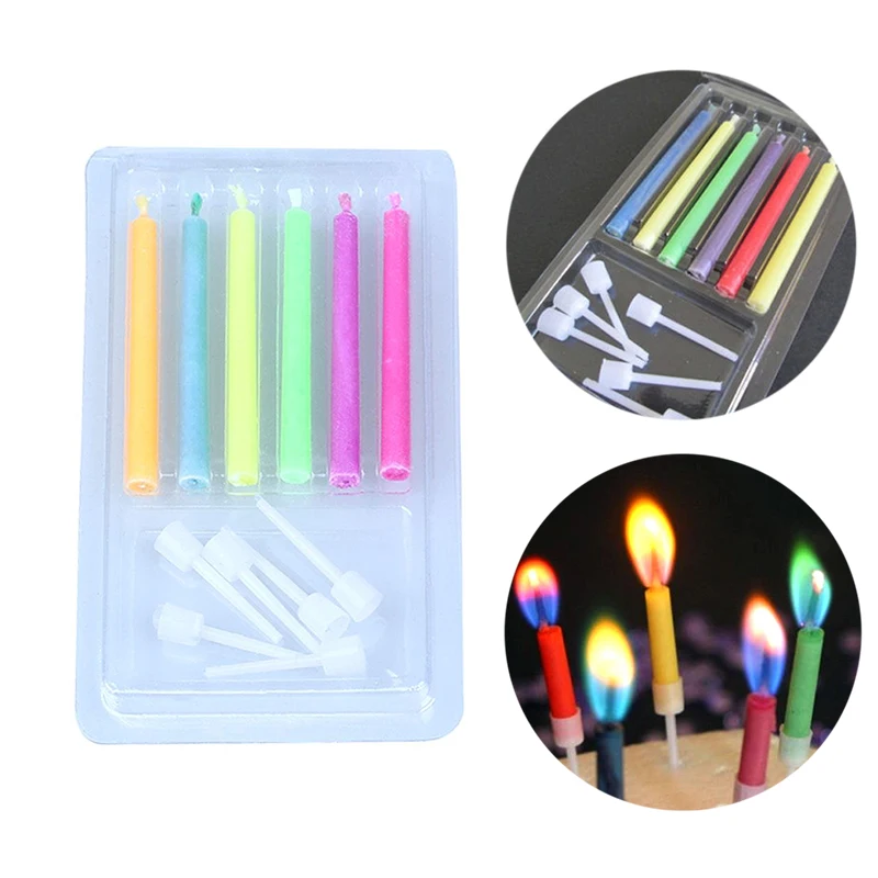Colored Candle for Happy Birthday Flames Safe Candles Colorful Party Decorations Cake 6Pcs Festivals W/Holders Wedding Dessert