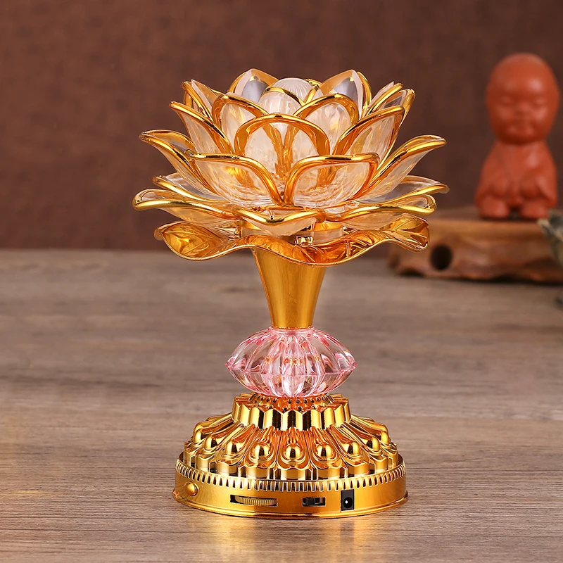 

Lotus Flower Lights Buddha Bright Lamp LED Colorful Light Lotus Lanterns Buddha Prayer Machine Goddess Buddhist Music Temple