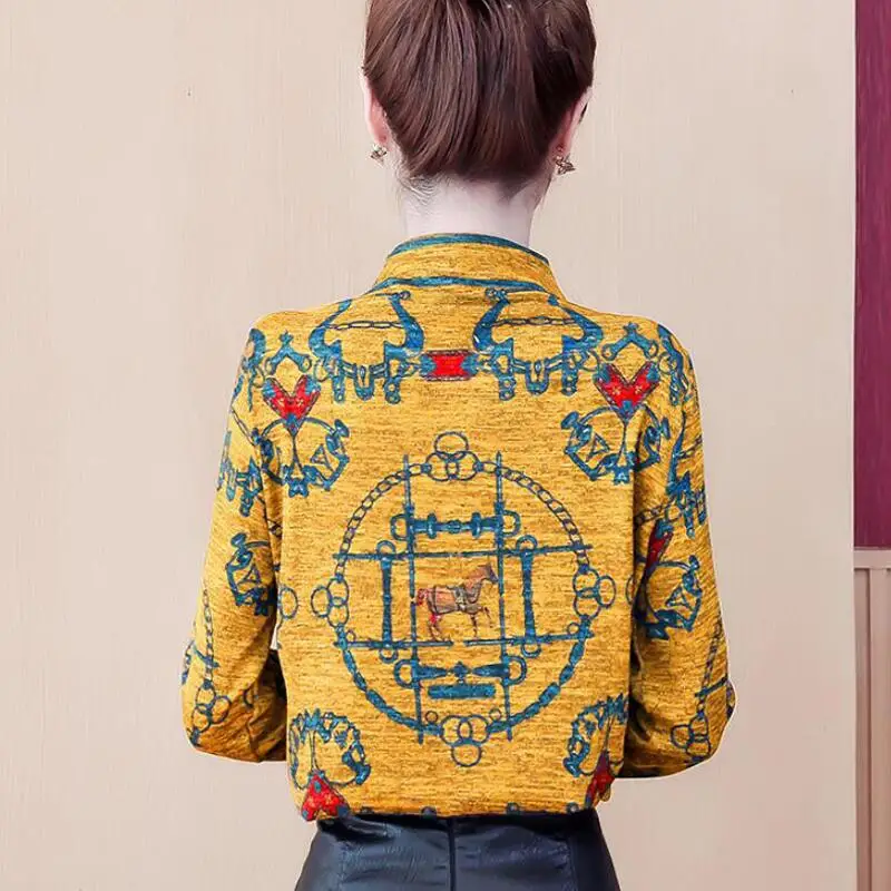 

Vintage Print Women Blouses Long Sleeve Stand Collar Fashion Diamonds Blouse Women Shirts Plus Size Women Tops Camisas De Mujer