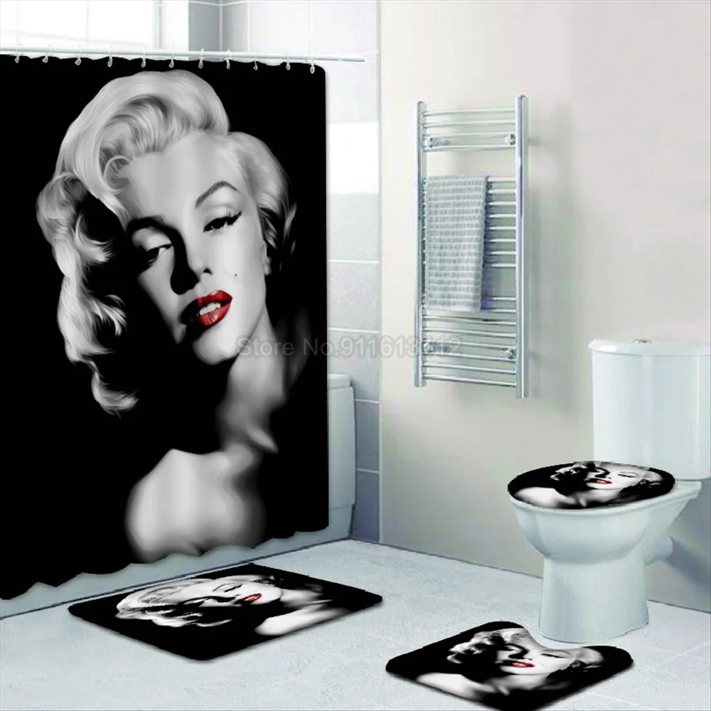 

Marilyn Monroe Sexy Woman Shower Curtain Set Fashion Bathroom Curtain Anti-slip Rugs Toilet Lid Cover Bath Mat Set