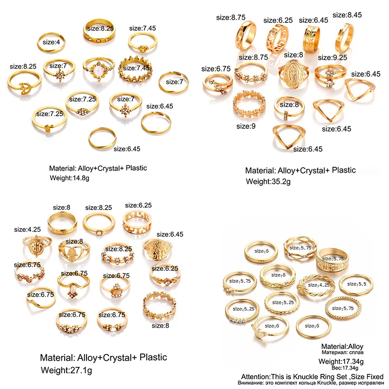 Набор Колец KSRA в стиле бохо Женский ювелирные украшения с декором бабочка месяц