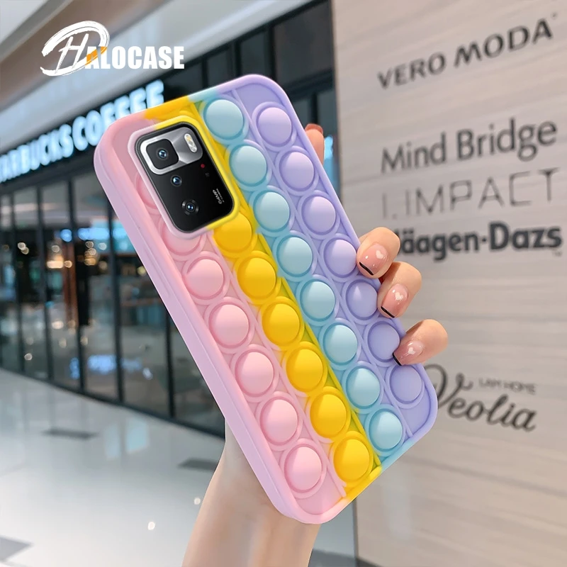 

Push it Bubble Relieve Stress Soft Case for Redmi Note 10 Pro 10s Note9 9 9T 9A 9C Fidget Toys Cover for Xiaomi Mi 11 10T Lite