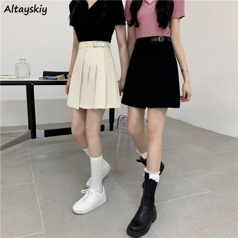 

Skirt Women Summer Solid Fashion New Loose Korean Style Irregular High Waist Pleated All-match Streetwear College Female Elegant