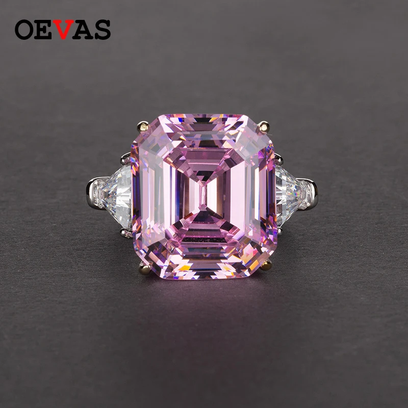 

OEVAS Solid 925 Sterling Silver 14*16mm High Carbon Diamond Wedding Birdal Rings Sparkling 27 Carats Created Moissanite Jewelry