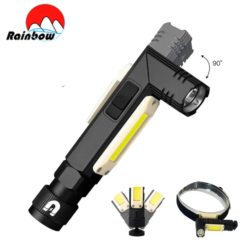 

Portable Led Flashlight USB Rechargeable Headlight 90 Degree Twist Rotary Clip with Magnet Tail 5 Modes LED Torch Camping Lamp