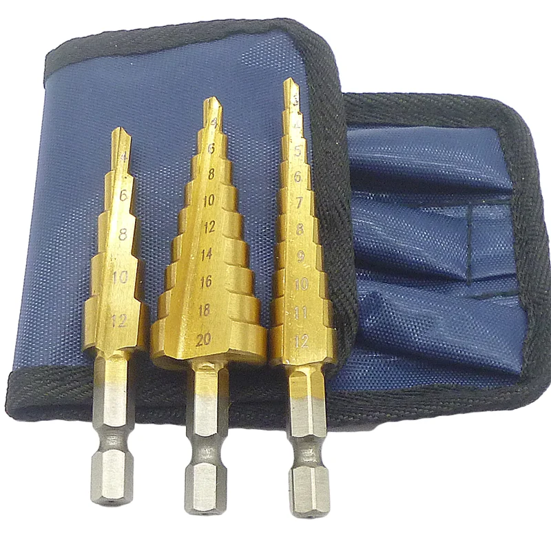 3 шт. ступенчатые сверла набор титановых быстрорежущих металлических сверл 1/4