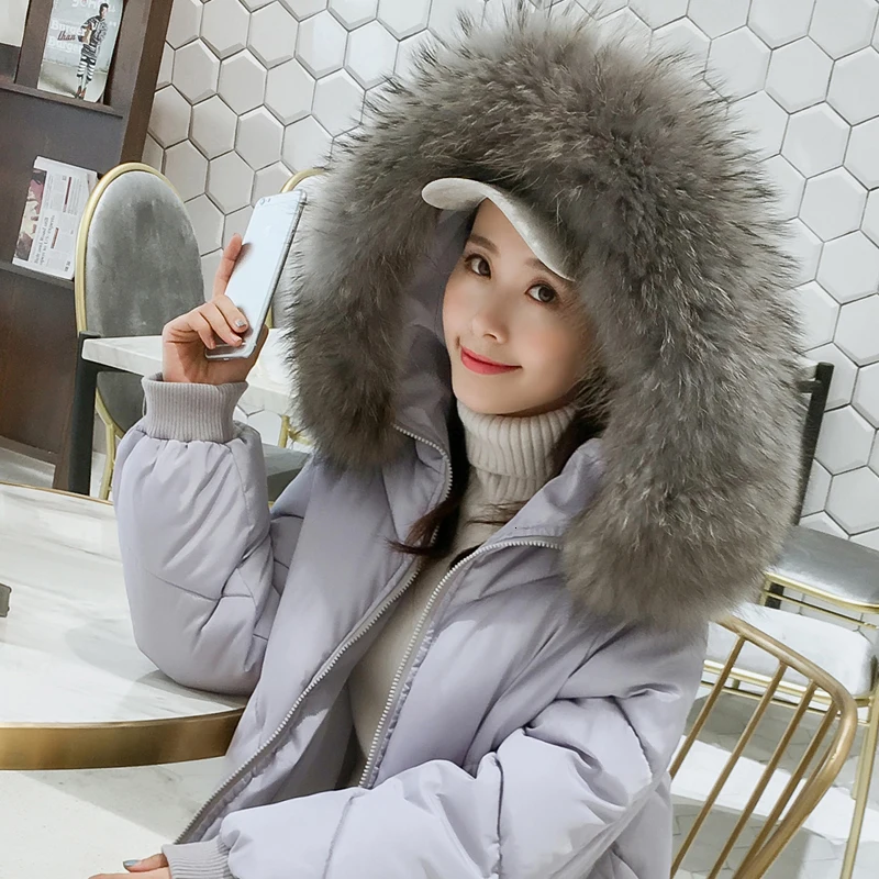 Пуховик женский 2019 зимний головной убор ультра легкий утиный пух длинный рукав