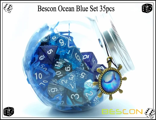 Bescon набор костей для ролевых игр 35 шт. океан набор синего цвета, DND ролевая игра кости 5X7 шт