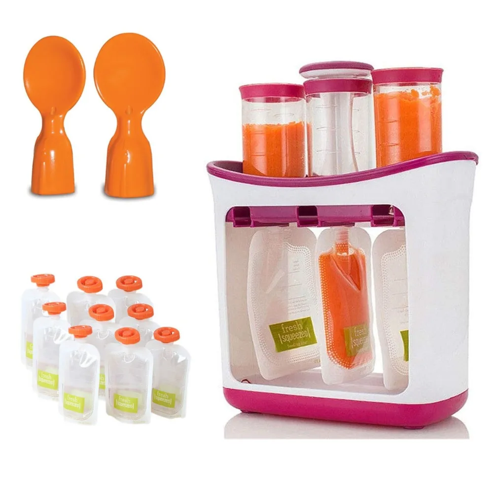 

OEM Squeeze Fruit Juice Station and Pouches Feeding Kit Baby Food Storage Containers FAD Free Newborn Food Maker Set Wholesale