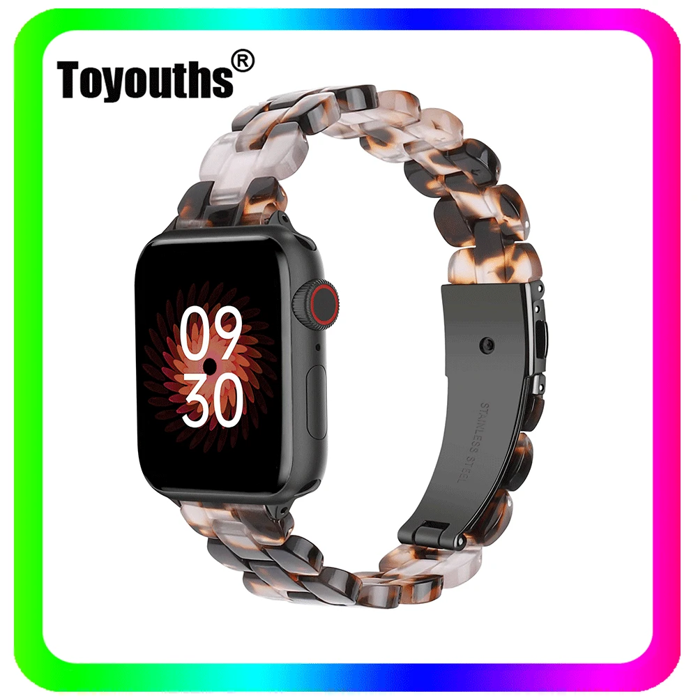 

Toyouths Resin Watchband for Apple Watch 38mm 42mm Transparent Resin Strap for iWatch Series 6 5 4 3 2 1 Women Strap Wrist Band
