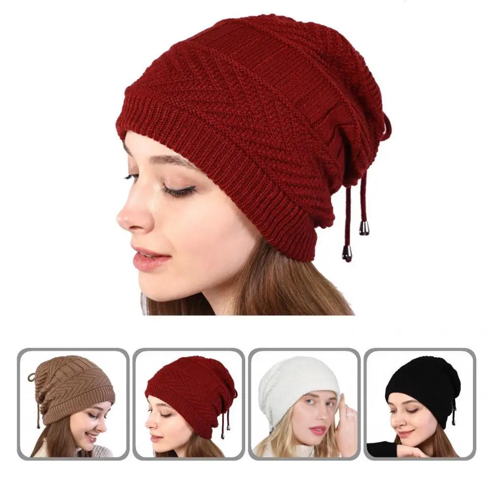 

Simple Women Scarf Solid Color Headwear Plush Lining Warm Hat Scarf Beanie Cap Beanie Hat