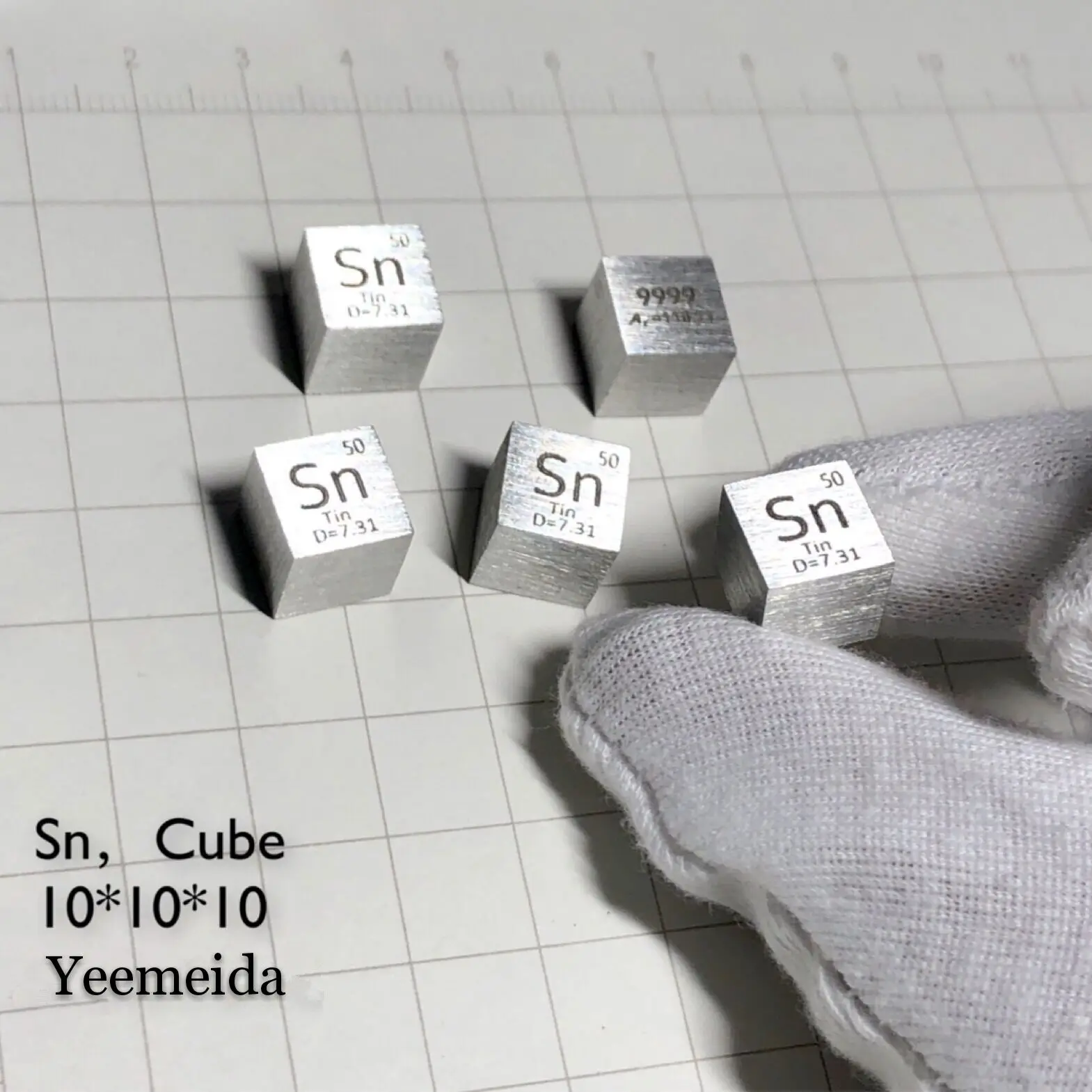 

Tin metal in the periodic table- Cube Side length is one inch (25.4mm) and weight is about 121.2g 99.99%