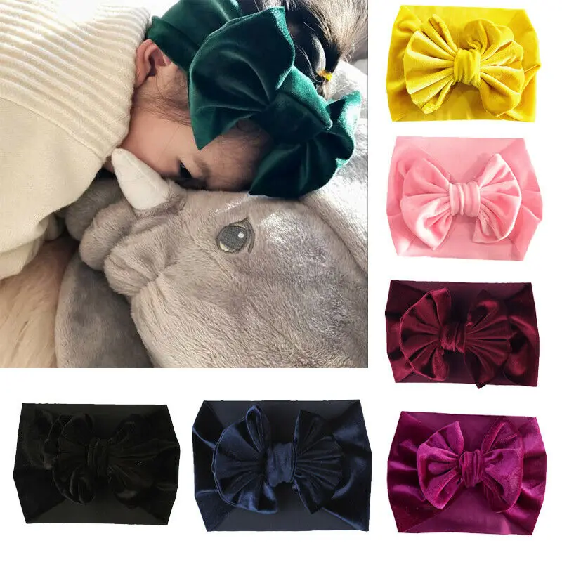 Pudcoco Toddler Kid Baby Girl Boy Velvet Headband Solid Bowknot Hair Band Headwear Cotton Head Wrap Props Kids Gifts 1-5T | Детская