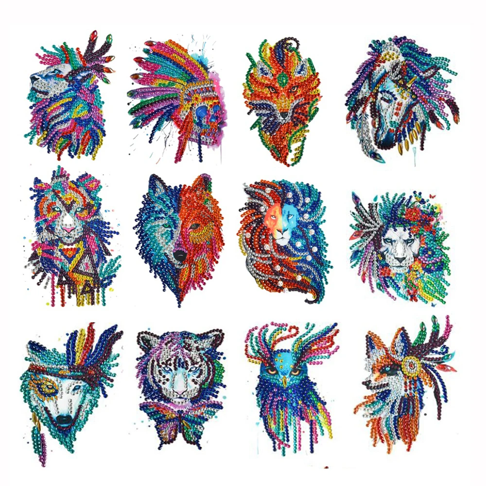

12 PCS Diamond Painting Stickers DIY Kits Owl Wolf Diamond Art Tiger Diamond Stickers By Numbers Kits Crafts Set for Beginner
