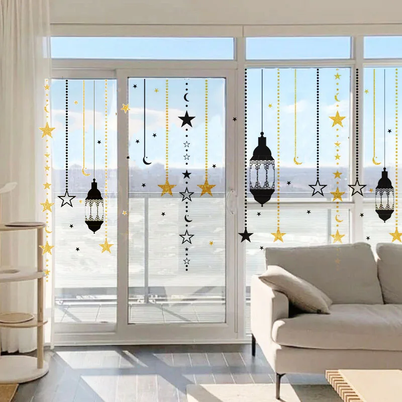 

Ramadan Kareem Window Sticker Eid Mubarak Wall Sticker for Islamic Home Living Room Bedroom Decor Muslim Mural Wall Decal 2pcs