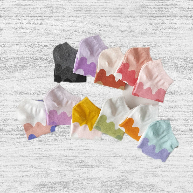 

11 Color Japanese-Style Women's Spring-Summer Ice Cream Gradient Colored Panel Low-Top Fashion Casual Socks Breathable Invisible