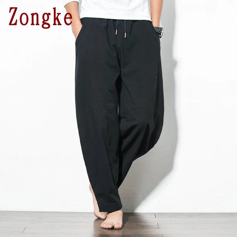 

Zongke Linen Wide Leg Pants Men Clothing Korean Style Sweatpants Men Trousers Men M-5XL 2021 New Arrival