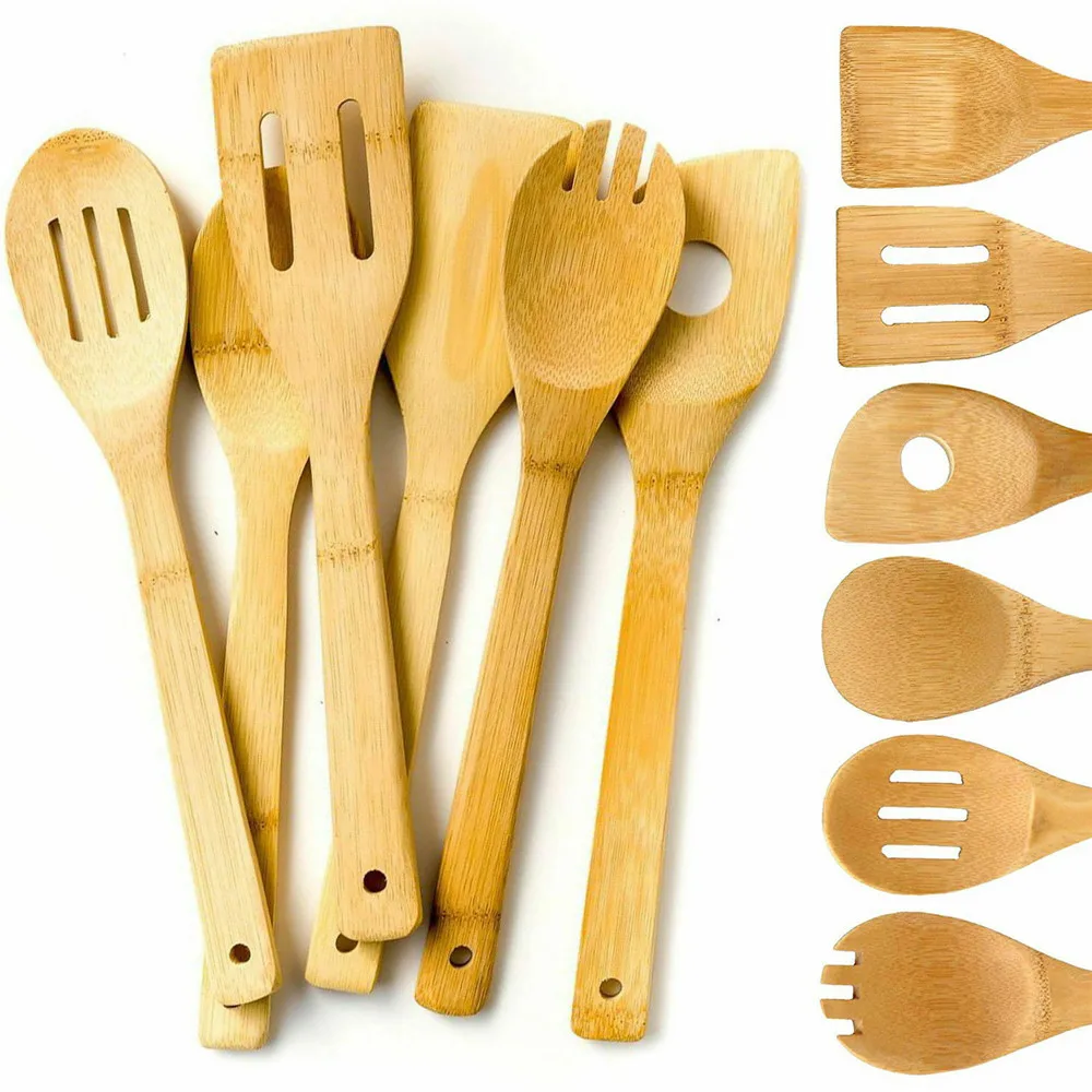 

Cooking Set Wooden Spoons Tools Kitchen Piece Bamboo Spatula