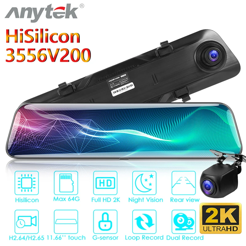 Anytek A9 UHD 2K 1440P Автомобильное зеркало заднего вида DVR камера 11 66 &quotэкран двойной