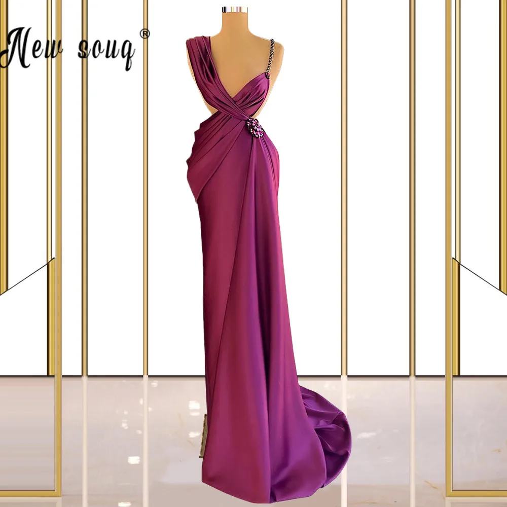 

Long Purple Evening Dresses 2021 Simple Sexy High Slit High Quality Satin Purple African Women Real Formal Party Gowns Plus Size