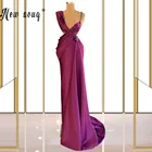 Длинные фиолетовые Вечерние платья 2021 простые сексуальные с высоким разрезом высококачественные атласные фиолетовые африканские женские настоящие вечерние платья