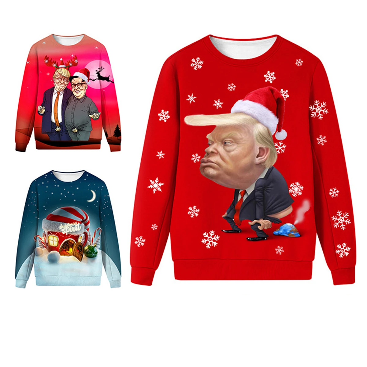 Худи унисекс рождественское с 3D Дональдом Трампом Уродливый Рождественский