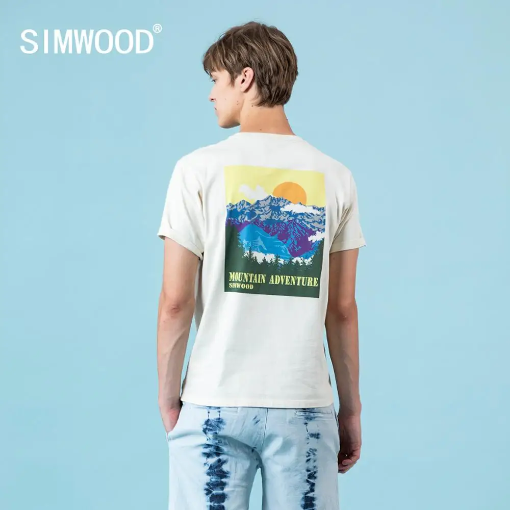 Футболка SIMWOOD SJ120109 мужская с принтом пейзажа на спине 100% хлопок модная одинаковая
