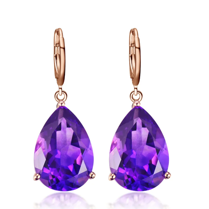 FYJS Уникальный розовое золото цвет в форме капель воды Фиолетовый Кристаллы