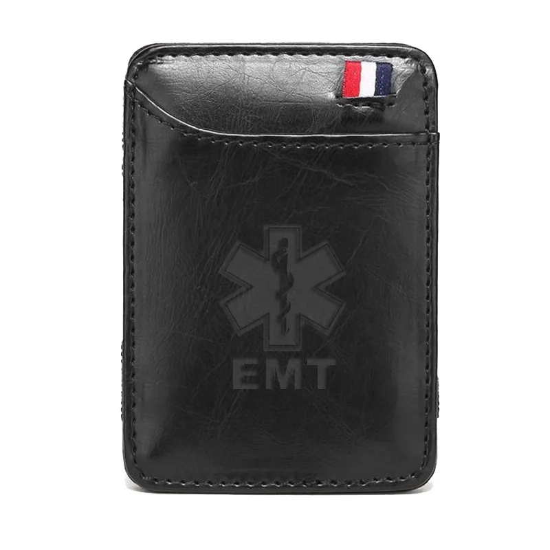 Black Классический высококачественный EMT аварийный медицинский техник кожаные Волшебные кошельки модные мужские Зажимы для денег кошелек для карт держатель для денег - Цвет: Black
