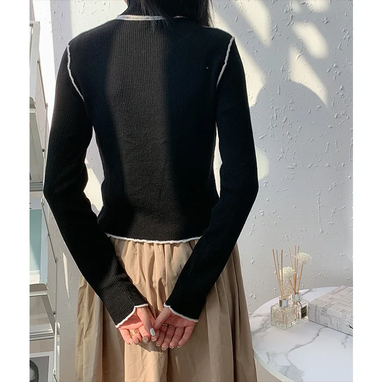 

Temperament commuter pure wool sets han edition black turtleneck knitted pure color render unlined upper garment