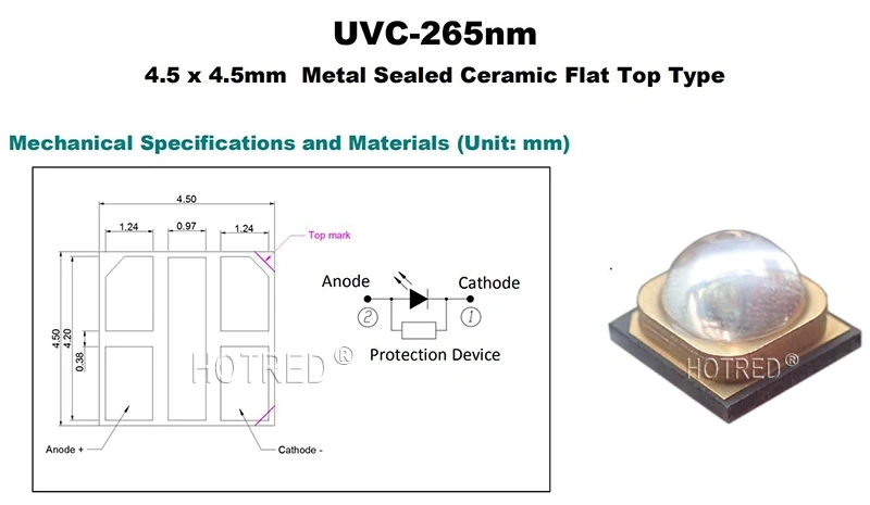 1 Вт 265nm UVC светодиодный светильник для УФ дезинфекции медицинского оборудования 275nm SMD4545 глубокий Ультрафиолетовый LG Чип 5-9 В 150 мА из Кореи