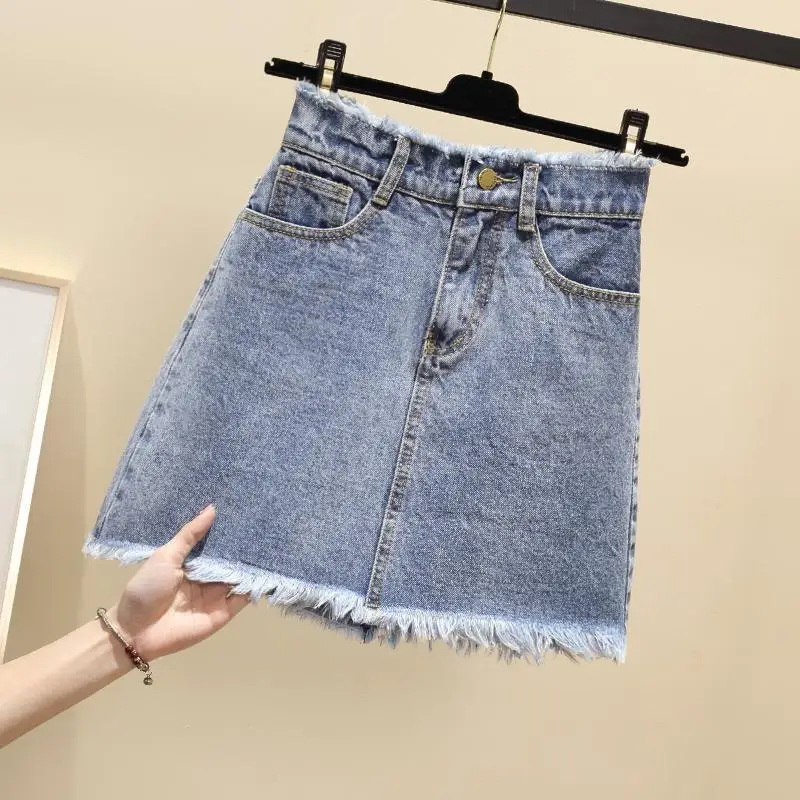

High Waist Denim Skirt for Women Spring/Summer 2020 Frayed Skirt Woman Skirts Mujer Faldas Saias Mulher